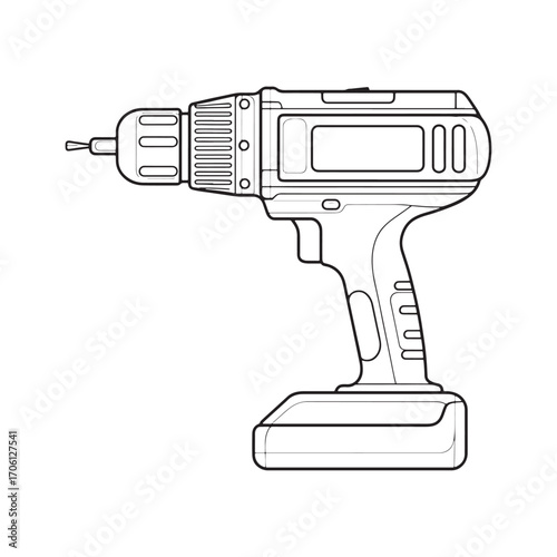 Vector illustration of electric drill. Electric drill outline.