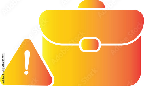 Briefcase with warning triangle icon, business risk alert, job danger symbol, office work safety caution management transparent background