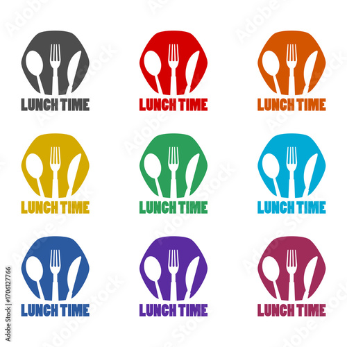 Lunch time  icon isolated on white background. Set icons colorful