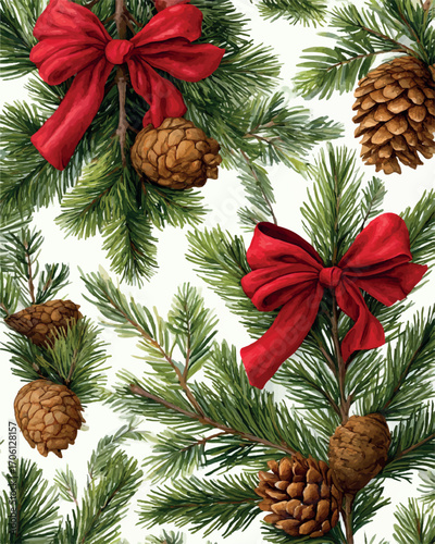 Christmas Pine with Red Bows
