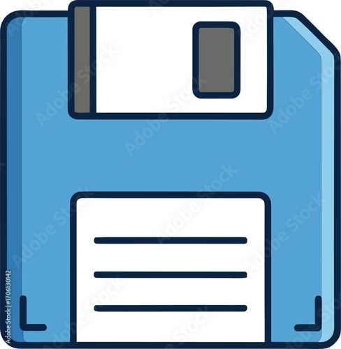 Retro blue floppy disk icon representing data storage and saving information