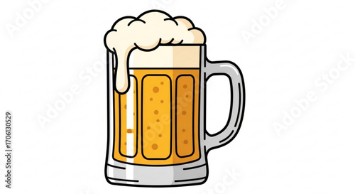 Mug of beer with foam, concept of celebration, party, pub, bar, restaurant, oktoberfest, and summer drink