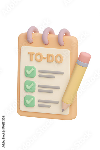 Wallpaper Mural Cute 3D Render of a Completed To Do List and Pencil. Torontodigital.ca