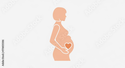Pregnant woman with heart on belly, symbolizing love, care, and the miracle of life during pregnancy