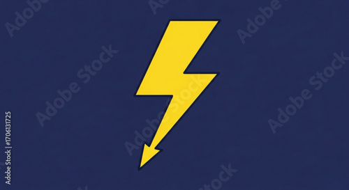 A striking yellow lightning bolt against a dark blue background, symbolizing power, energy, and speed, suitable for various designs