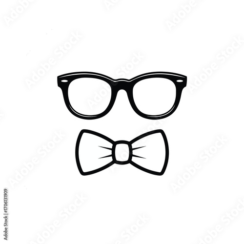 black glasses with bow tie