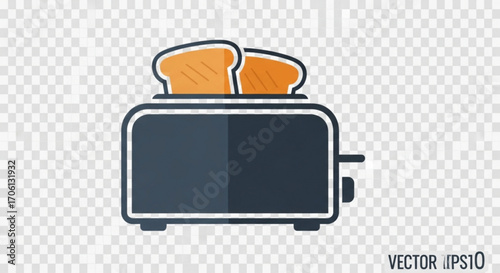 A toaster with two slices of bread isolated on a transparent background, a classic breakfast appliance for making toast and sandwiches