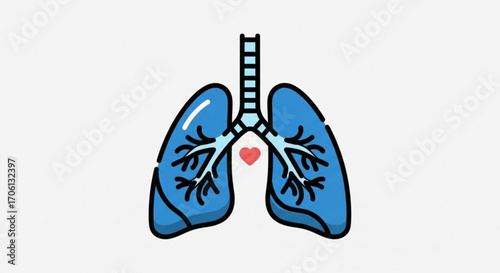 Human lungs with heart, a vital organ for respiration and symbol of health, love, and life