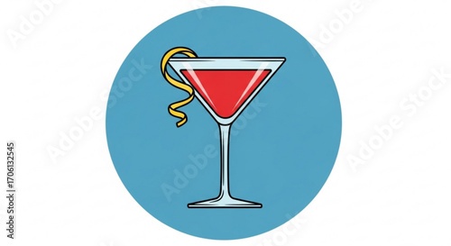 Illustration of a cosmopolitan cocktail with a lemon twist, perfect for bar or restaurant menu design