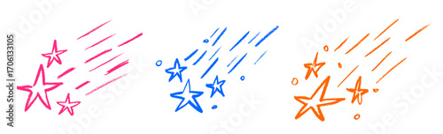 Falling Stars Crayon Chalk Drawing Doodle Vector Set