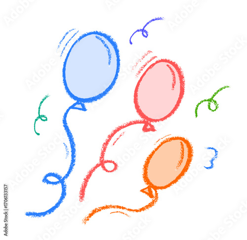 Flying Balloons Party Crayon Chalk Drawing Vector