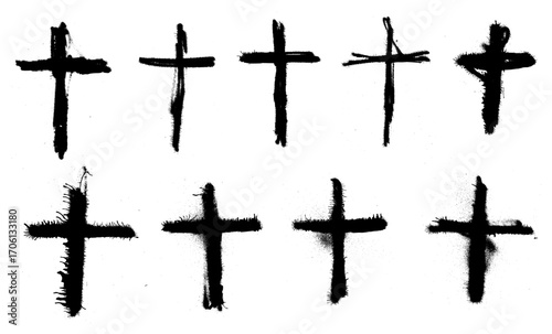 Jesus Cross Grunge Spray Paint Stroke Vector Set