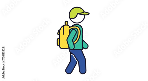 Schoolboy icon simple vector illustration of a student with backpack, going to school, line art style