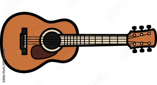 A colorful cartoon illustration of an acoustic guitar, a musical instrument used for playing melodies and chords in various genres