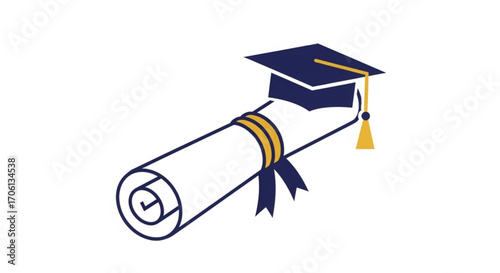 Illustration of a graduation cap and diploma, symbolizing academic achievement, education, and the pursuit of knowledge