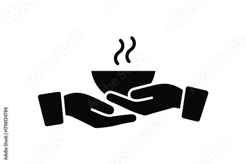 Hands offering a bowl of warm food symbol