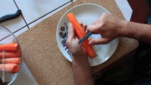 Preparing a carrot for cooking