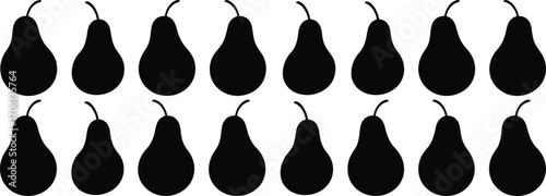 A Collection of Pear Fruit Silhouettes in a Variety of Shapes and Orientations, Ideal for Healthy Food and Organic Produce Designs.