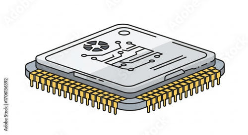 Computer processor chip microchip for electronic device, technology, and computing, with intricate circuit design