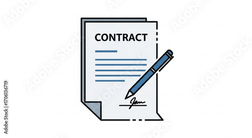 Illustration of a contract document with a pen for legal and business themes