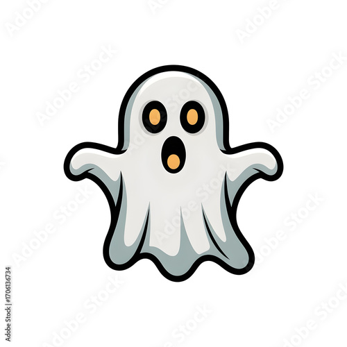 Adorable Cartoon Ghost Illustration with Orange Eyes and Open Mouth, Perfect for Halloween Infographics