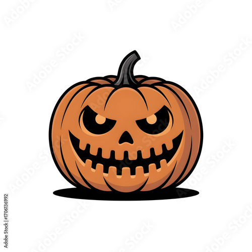 Classic Halloween Festival Jack-o'-Lantern Pumpkin Vector Illustration with a Scary Carved Face, Isolated on White Background