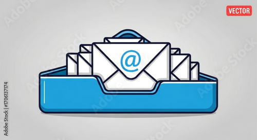 Illustration of an inbox tray filled with emails, perfect for communication, business, and technology themed designs