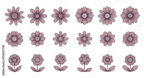 A collection of delicate floral illustrations featuring various blossom shapes and sizes