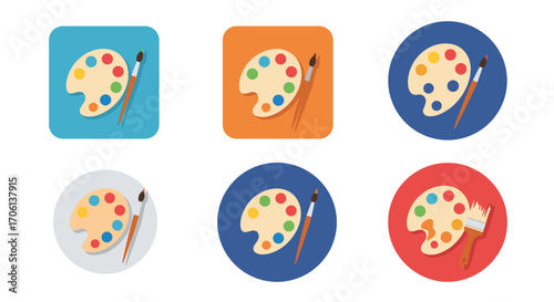 Creative art palette and brush icon set for digital design projects