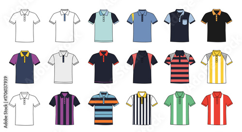 Diverse collection of men's casual polo shirts for fashionable wardrobe essentials