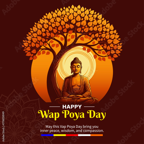 Wap Full Moon Poya Day Sinhala Greeting Card with Buddhist Festival Wishes - Happy Wap Full Moon Poya Day