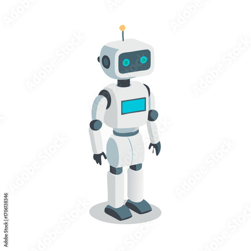 Vector illustration of humanoid robot standing, flat clean design artificial intelligence and robotics technology
