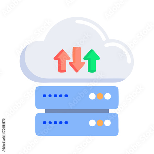 Vector illustration of cloud computing upload and download server, flat clean technology and data storage concept
