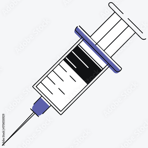 Vector art of a medical syringe with a blue and white design
