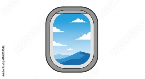 Illustration of an airplane window view, capturing the beauty of travel, flight, and scenic landscapes