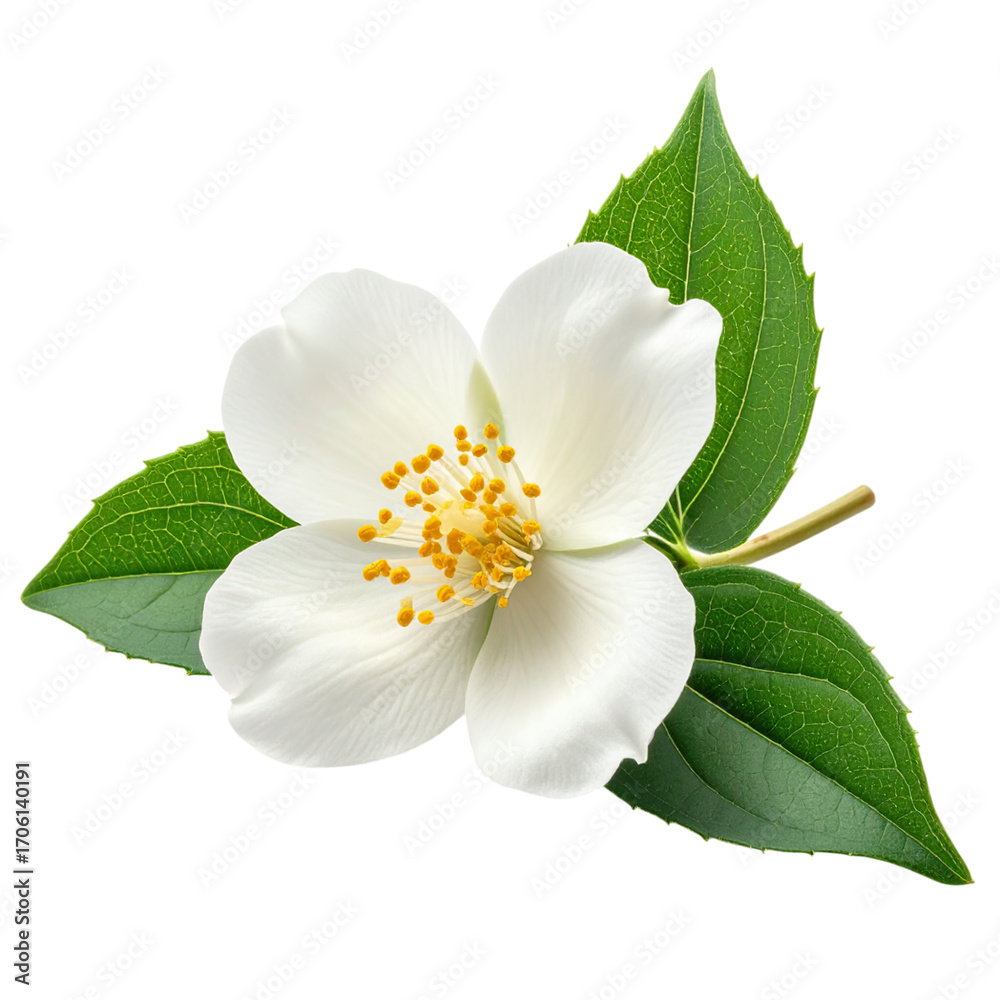 Obraz premium Elegant Jasmine Blossom Displayed Against a Stark transparent Backdrop Embodying Purity Simplicity and Serenity