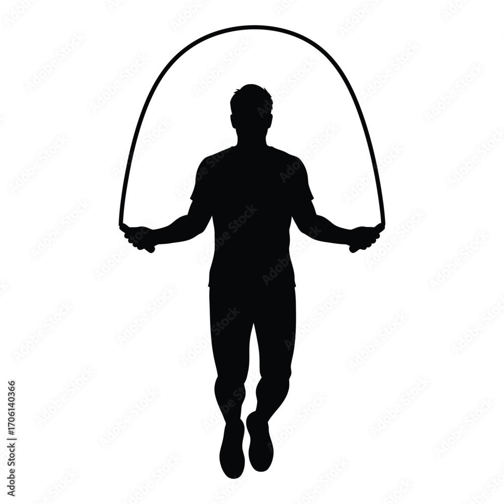 Obraz premium Silhouette of a person jumping rope exercising for fitness and athletic training silhouette