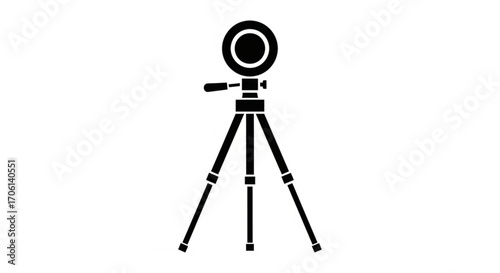 Black and white illustration of a ring light on a tripod, a tool for photography and videography