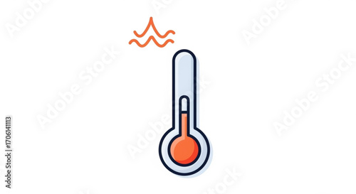Illustration of a thermometer showing a high temperature, concept for heat, fever, or climate change related topics