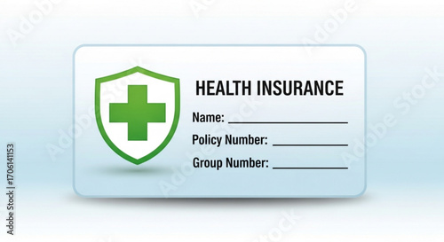 Health insurance card illustration with shield and medical cross, concept for healthcare, coverage, and protection