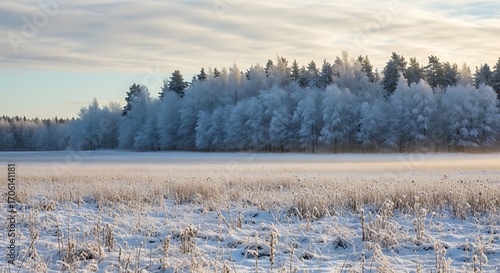 Wallpaper Mural Winter landscape with snow covered field and trees under cloudy sky. Torontodigital.ca