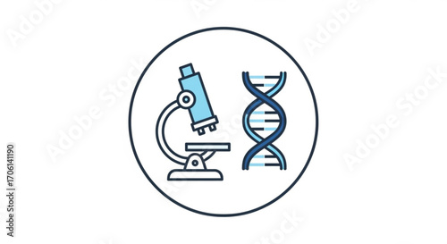 Microscope and dna strand illustration ideal for science, research, biology, and medical concepts