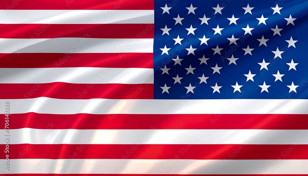 Naklejka premium Wavy United States flag with stars and stripes on white background, symbolizing national pride, unity, and historical identity.