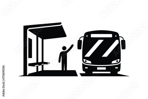 Person waving at bus at a bus stop shelter