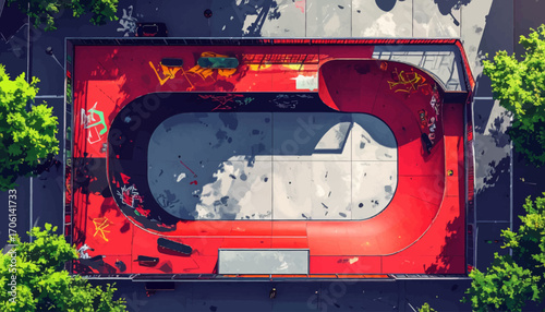 Skatepark Bowl Aerial View of Urban Recreation Spot