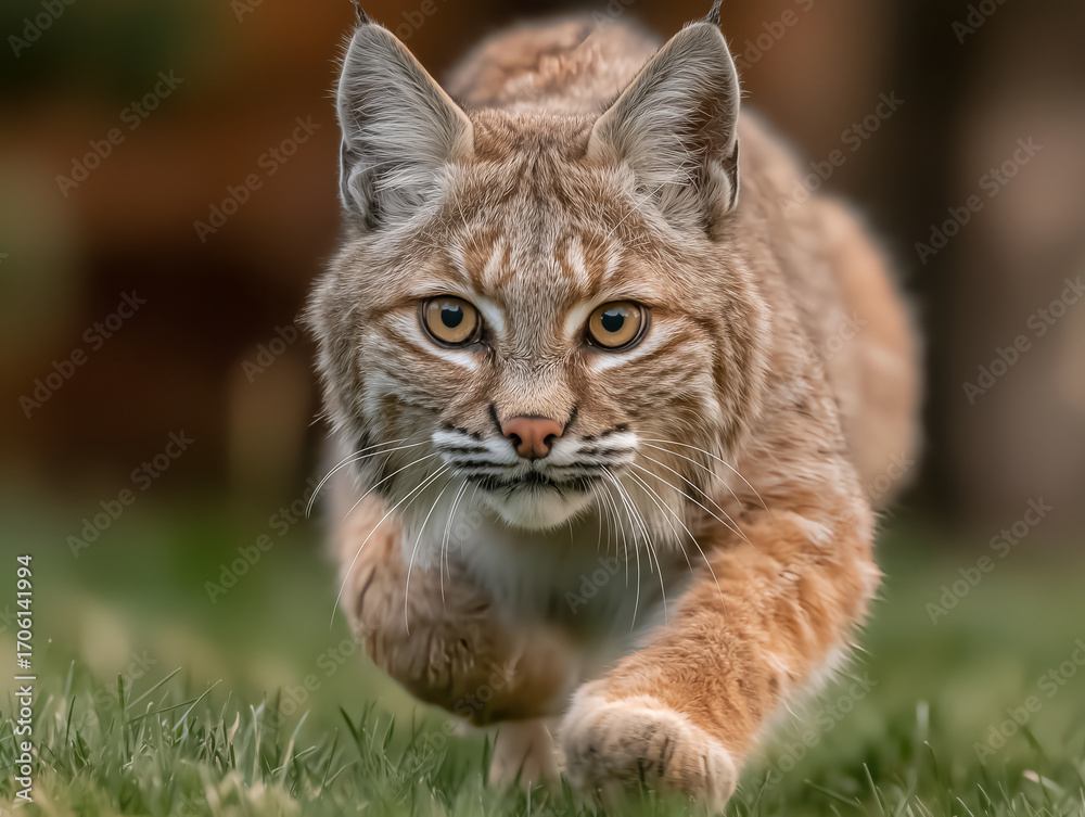 Obraz premium bobcat pouncing in grassy meadow