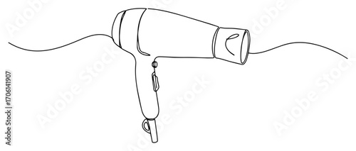 Hair dryer appliance floating on cord, minimalist line art home beauty tool – vector illustration