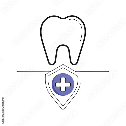 Vector art of a tooth symbol protected by a shield with a plus sign