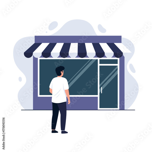 Man standing in front of a closed store looking inside.