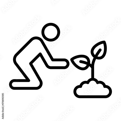 Tree Planting Line Vector Icon